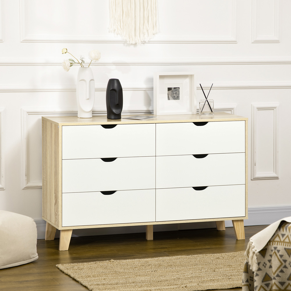 Portland 6 Drawer White and Light Brown Chest of Drawers Image 3