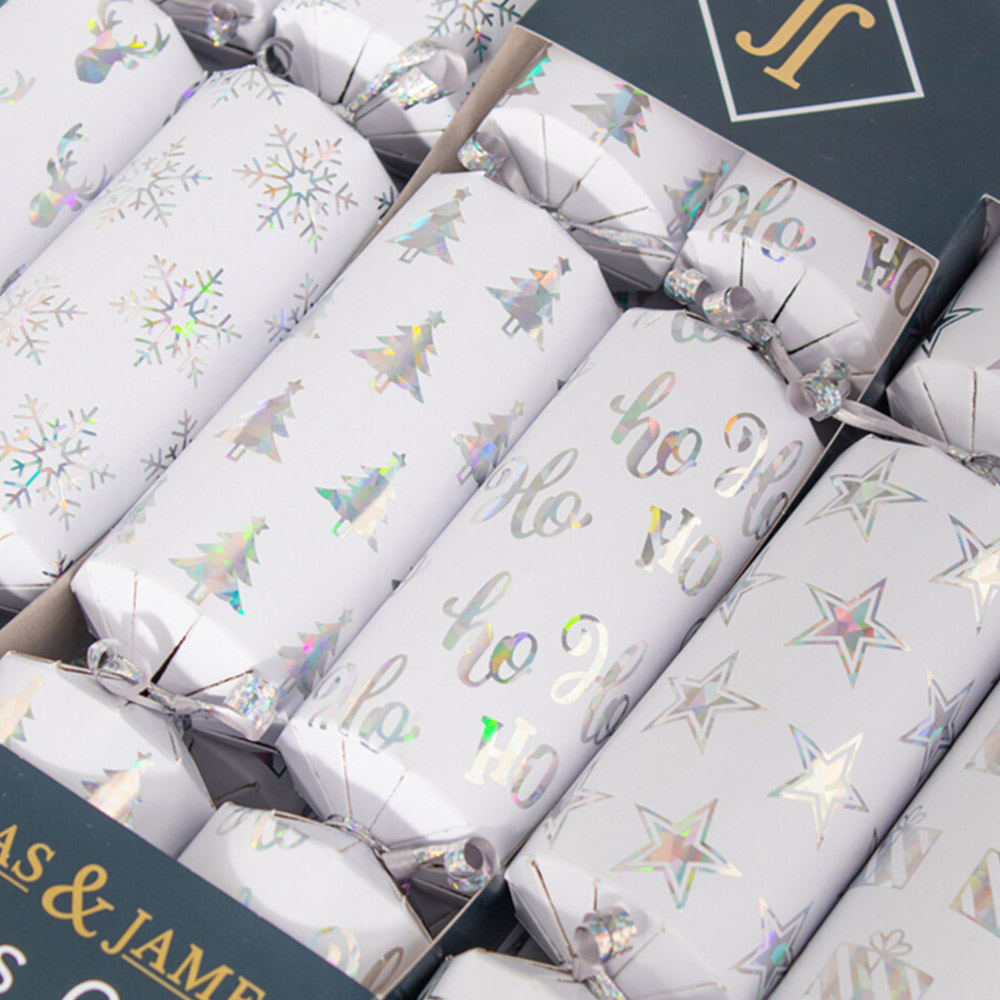Pack of 16 Iridescent Christmas Crackers - Silver Image 4