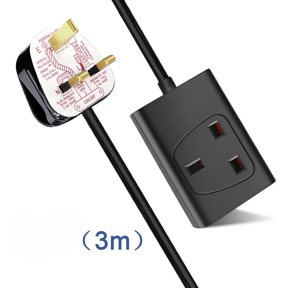 ExtraStar 13A 3m Single Socket Black Extension Lead with Cable Image 1