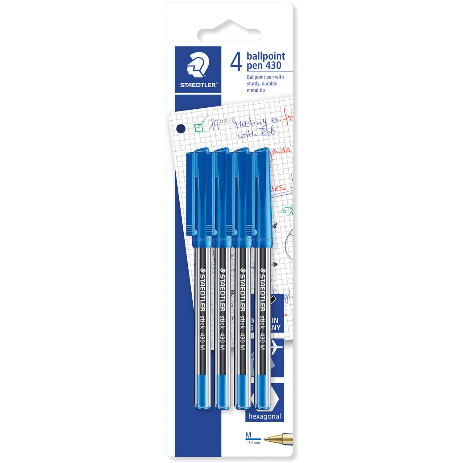 Pack of 4 Staedtler Ball Point 430 Pens - Blue Image