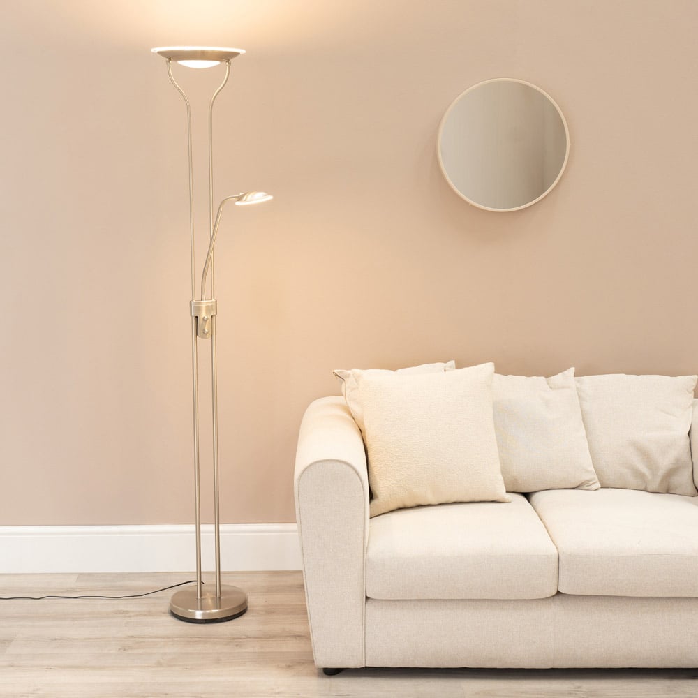ValueLights Beata 2 Way Brushed Silver Dimmable LED Floor Lamp Image 2