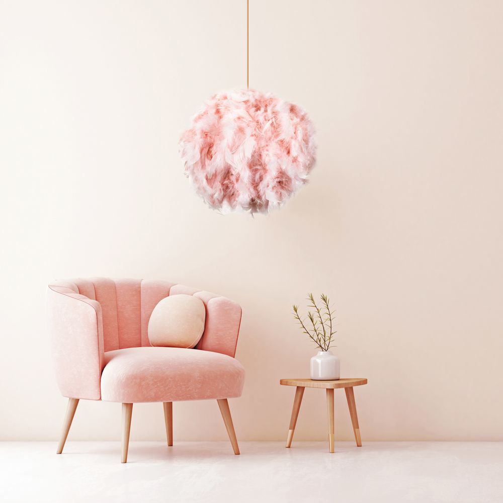 Happy Homewares Pink Real Feather Decorated Pendant Shade Image 2
