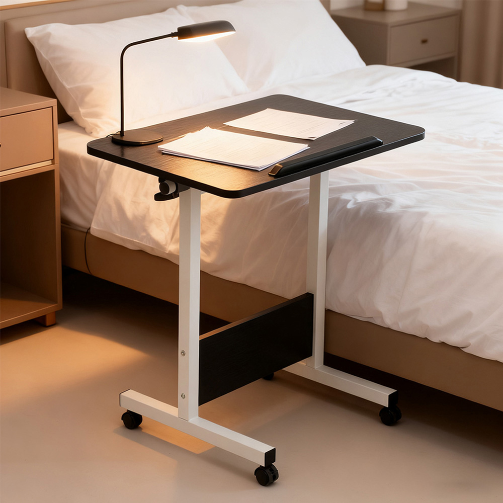 Living and Home Black Adjustable Mobile Table with Foldable Top and Lockable Castors Image 7