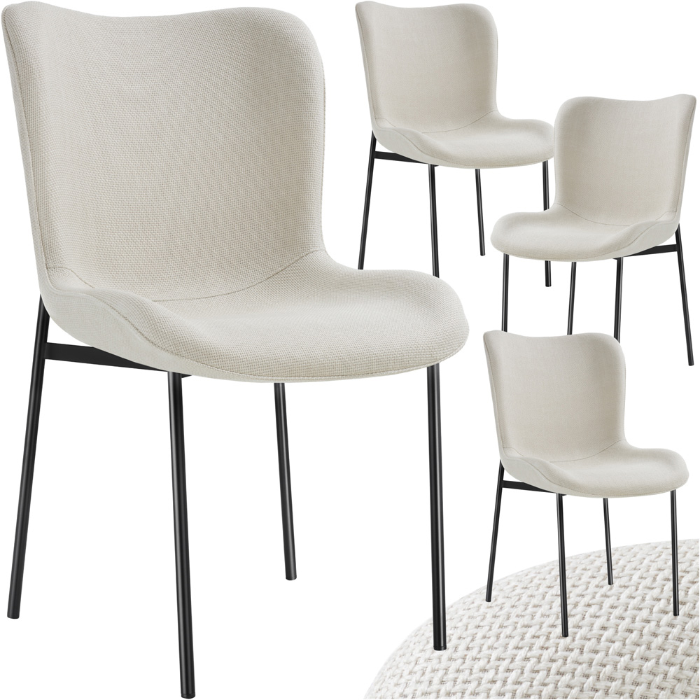 tectake Tessa Set of 4 Off White and Black Woven Fabric Padded Dining Chair Image 2