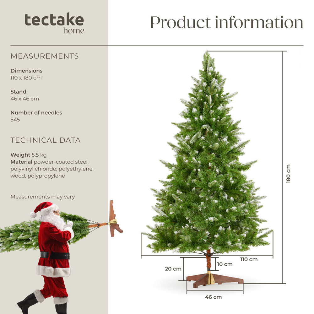 tectake Blitzen Frosted Tips Green Artificial Christmas Tree with Stand 6ft Image 9