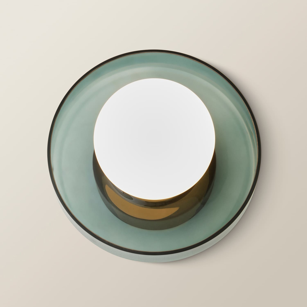 ValueLights Newbury Jade Green Glass Shade Flush Wall Light with Bulb Image 4