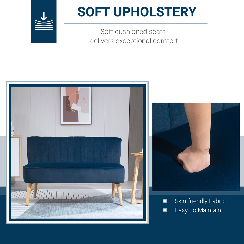 Portland 2 Seater Blue Velvet Dining Sofa Bench Image 6