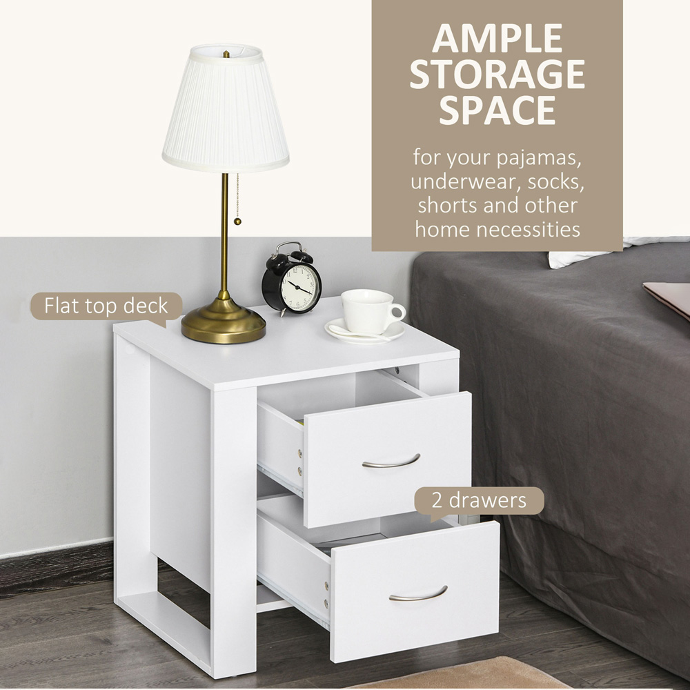 Portland 2 Drawer White Modern Boxy Bedside Table Image 4