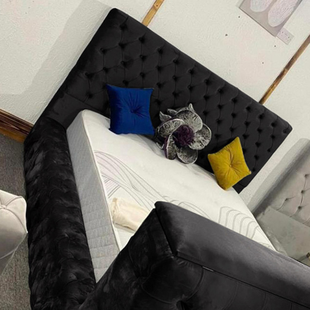 Eleganza Home Arli Super King Size Black Plush Velvet TV Bed Frame Image 2