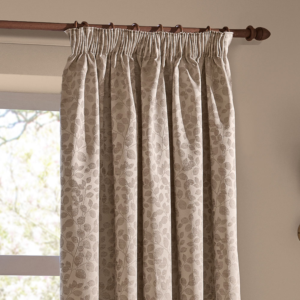 Wylder Grace Leaf Taupe Jacquard Fully Lined Pencil Pleat Curtains 229 x 229cm Image 4