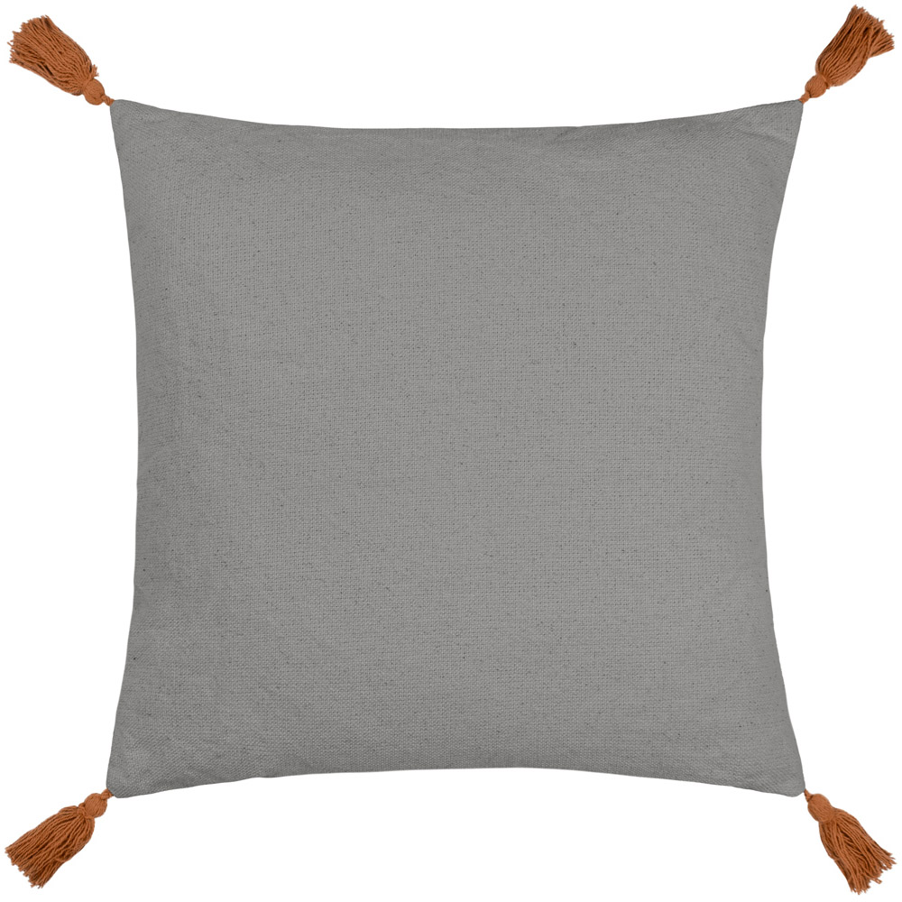 furn. Aquene Charcoal and Brick Tufted Tasselled Cushion Image 3