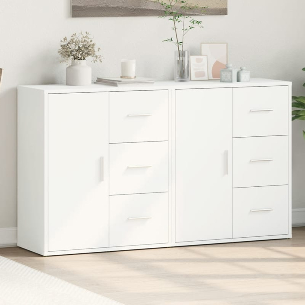 vidaXL Single Door 3 Drawer White Sideboard Set of 2 Image 1