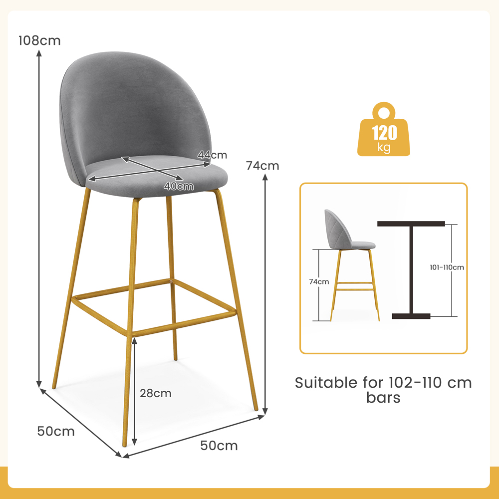 Costway Grey Bar Stool Set of 2 Image 9