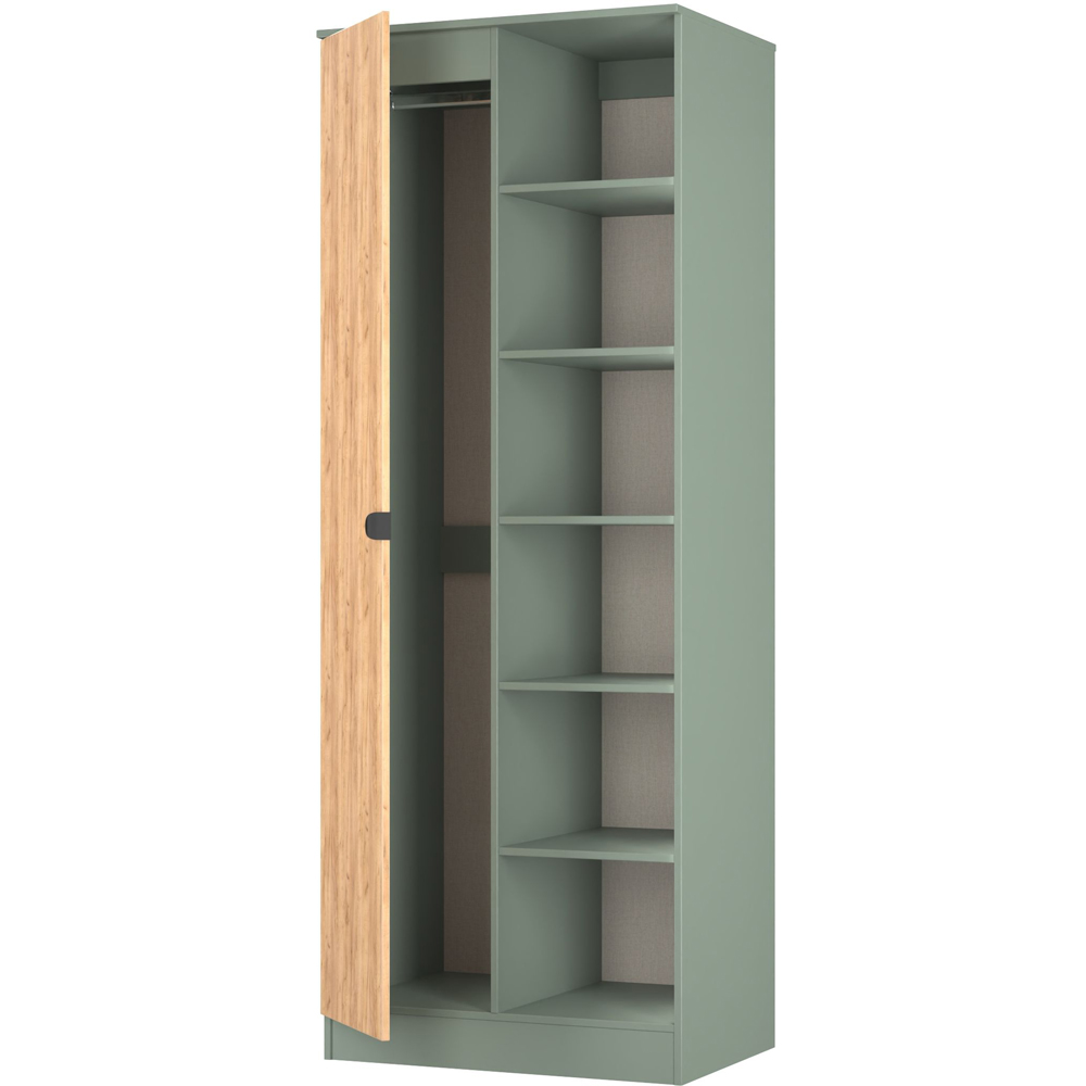 Crowndale Bora Single Door 6 Shelf Gold Oak and Reed Green Double Wardrobe Image 5