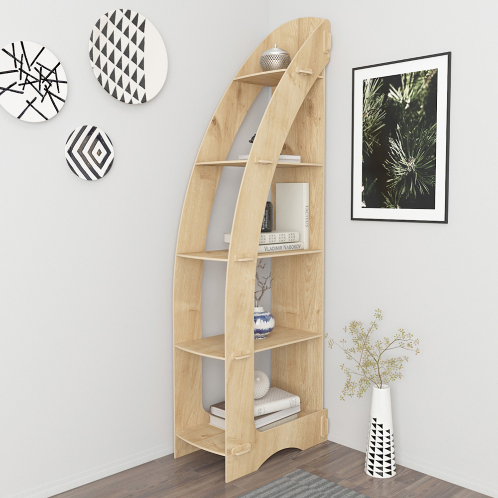 Decorotika Orsa 5 Shelf MDF Corner Bookcase Image 1
