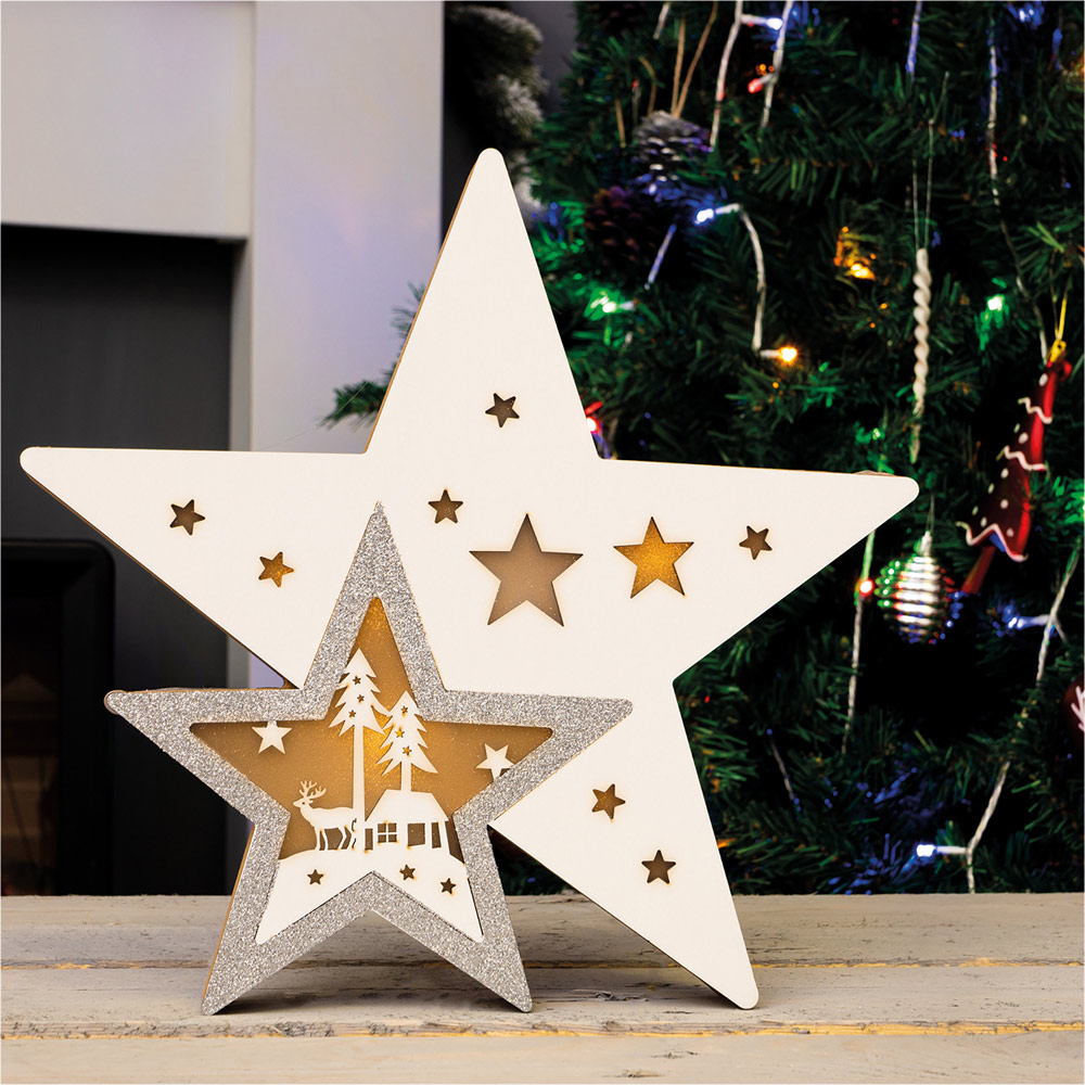St Helens Battery Powered Light Up Wooden Christmas Star Image 1