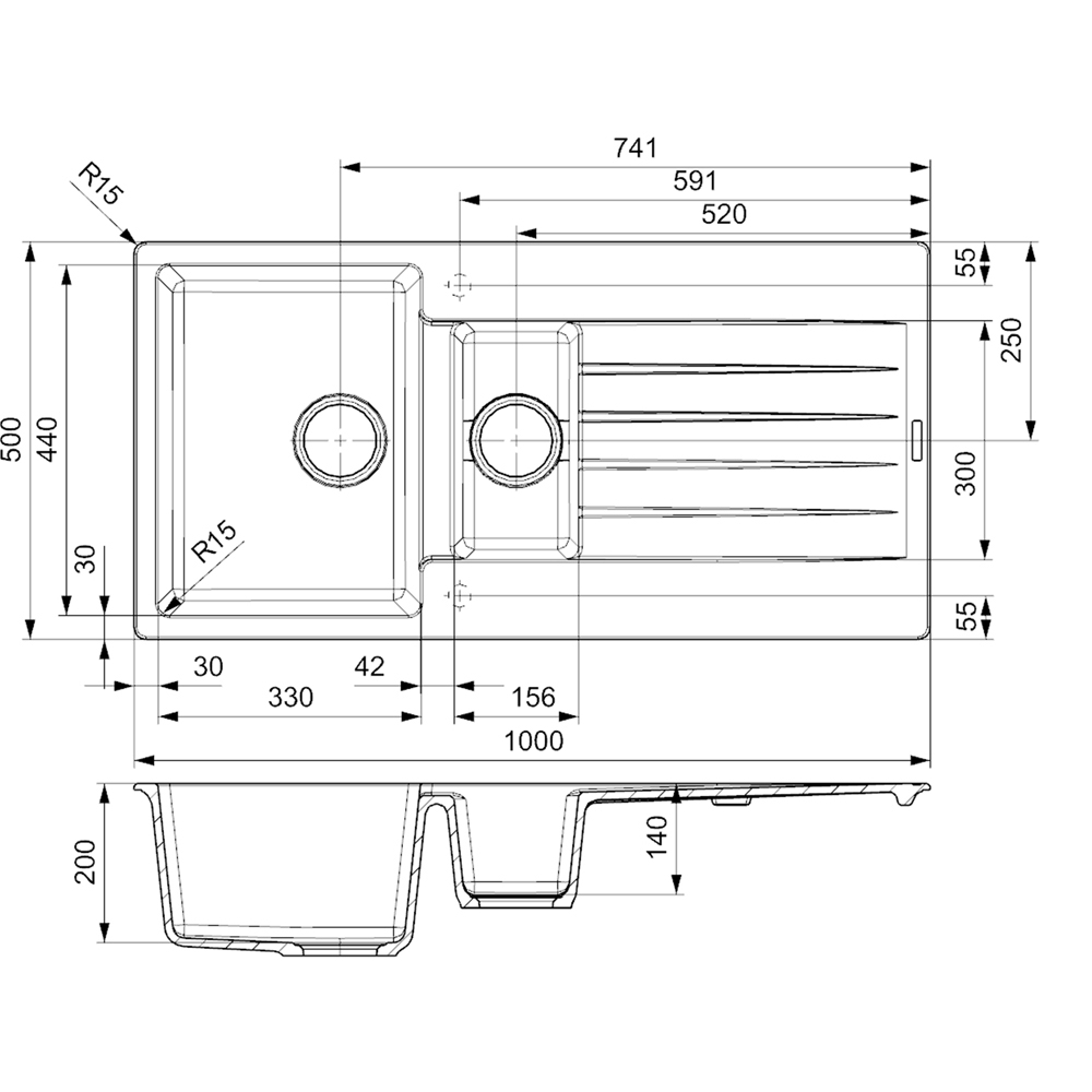 Reginox Harlem 15 BS Black Silvery 1.5 Granite Sink  500 x 1000mm Image 3