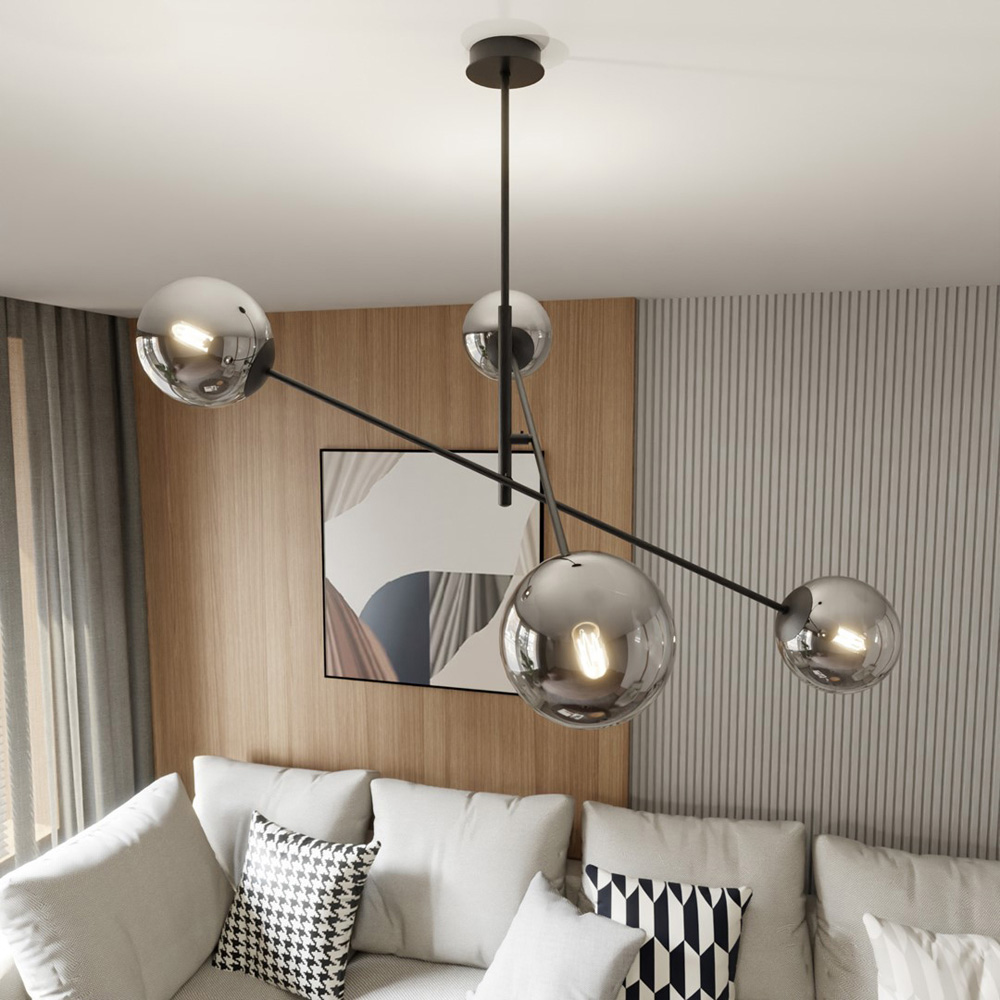 Emibig Linear 4 Light Graphite Shade Black Pendant Lamp Image 4