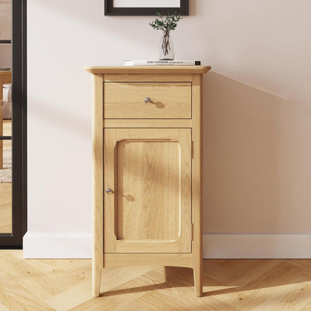 FWStyle Single Door Single Drawer Natural Oak Ash Veneer Sideboard Image 6