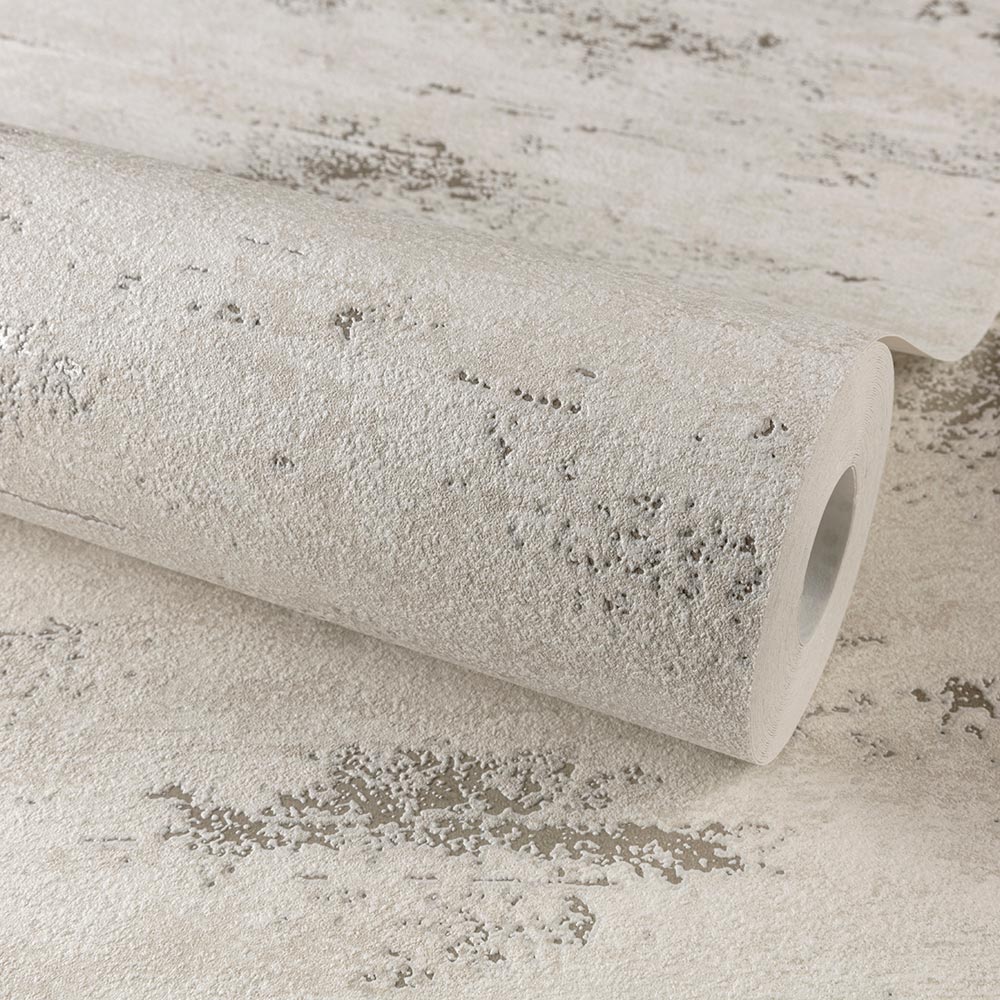 Grandeco White and Silver On The Rocks Distressed Concrete Stone Textured Wallpaper Image 2