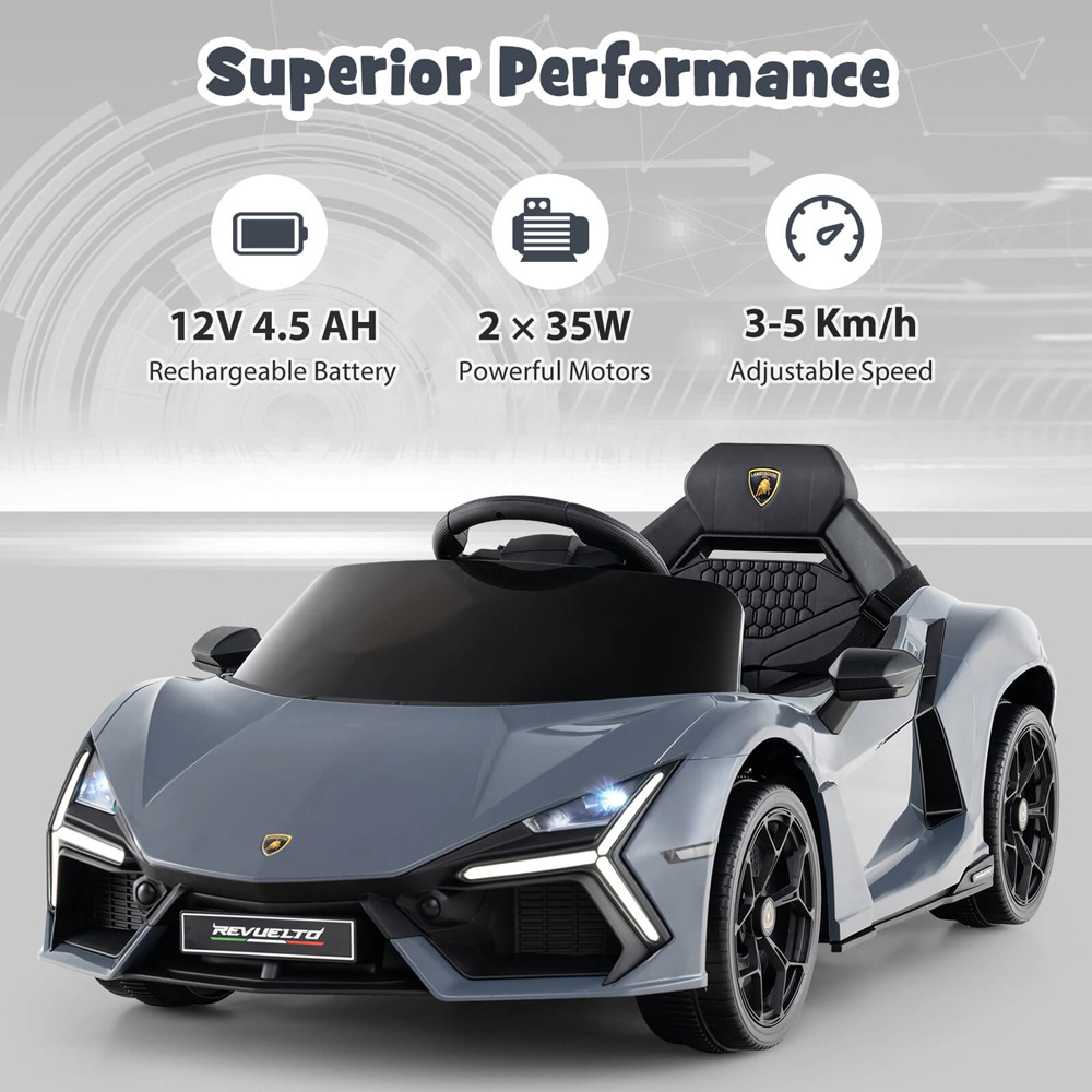 Costway Kids Grey Licensed Lamborghini Revuelto Ride On Car with Hydraulic Doors 12V Image 3