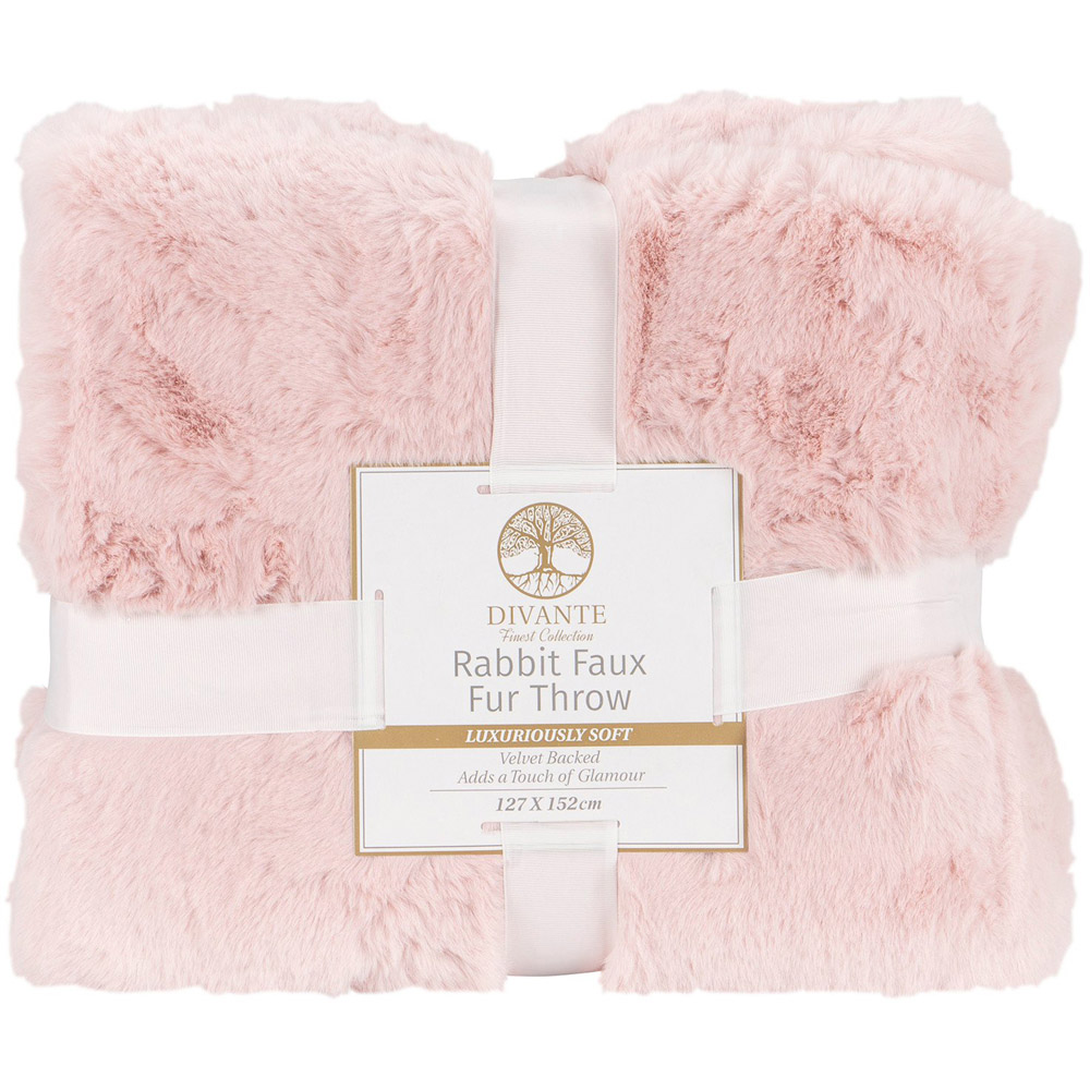 Divante Blush Rabbit Faux Fur Throw 127 x 152cm Image 1