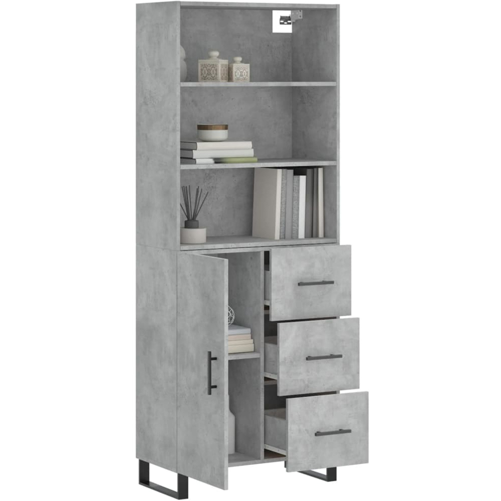 vidaXL Single Door 3 Drawer 3 Shelf Concrete Grey Tall Highboard Image 3