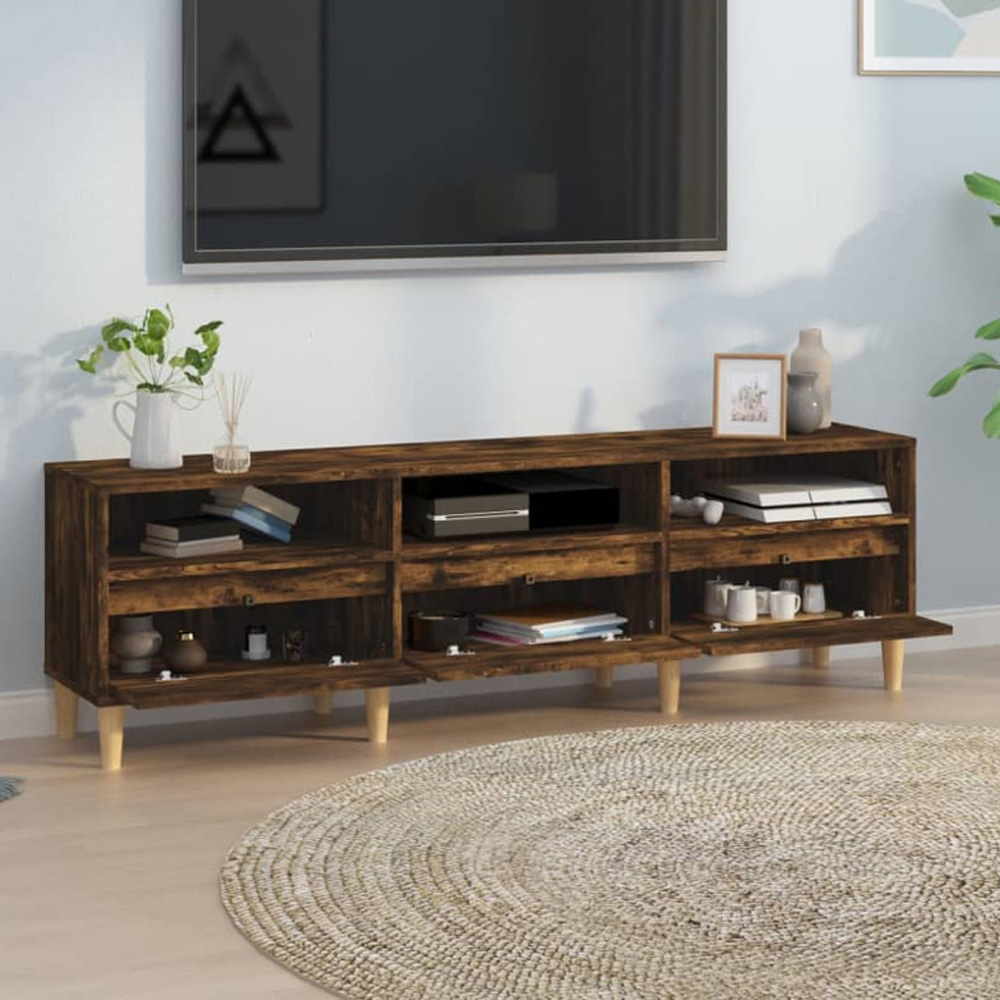 vidaXL 3 Door 3 Shelf Smoked Oak TV Cabinet Image 1