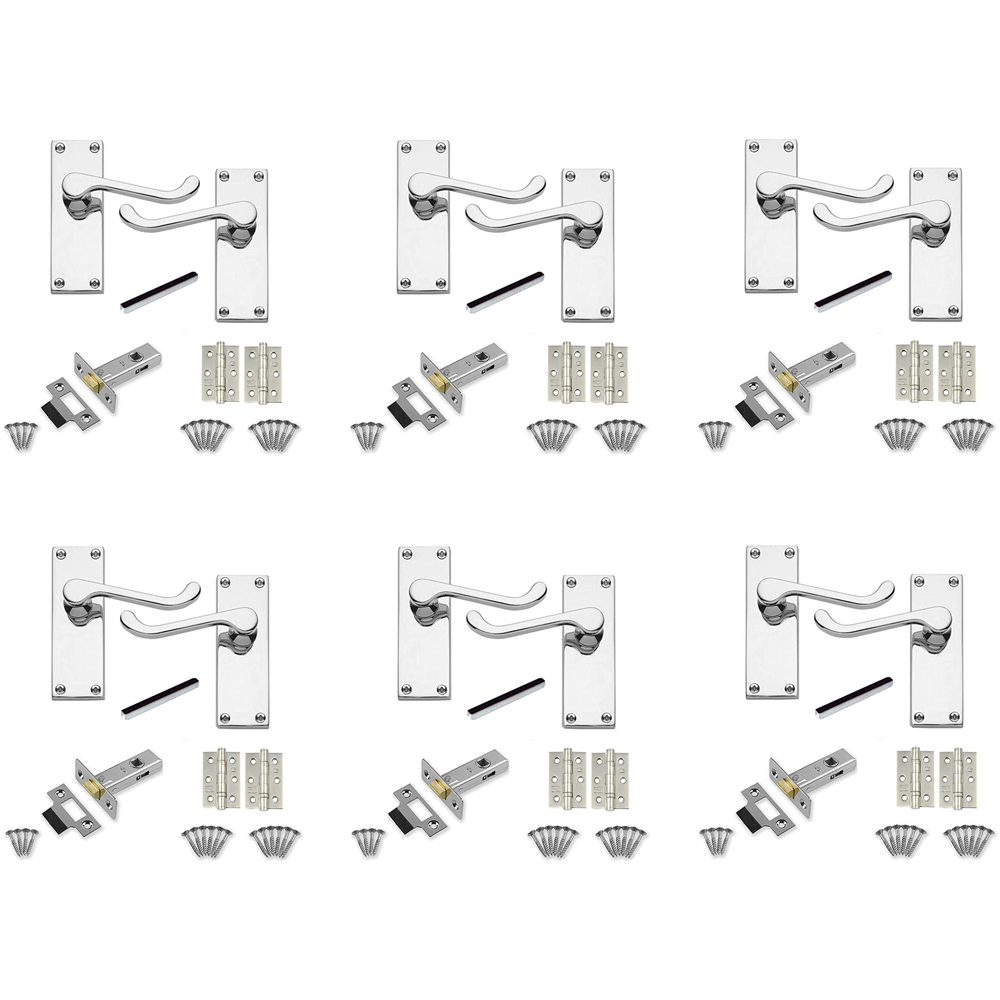 Golden Grace Polished Chrome Victorian Scroll Door Handle Set 6 Pack Image 1