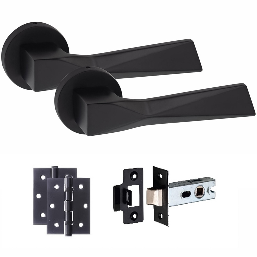 Golden Grace Modern Aura Matt Black Door Handles Set Image 1