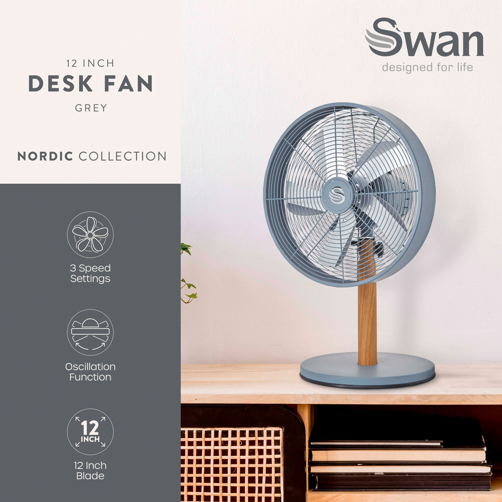 Swan Nordic Grey Adjustable Oscillating Desk Fan 12 inch Image 4