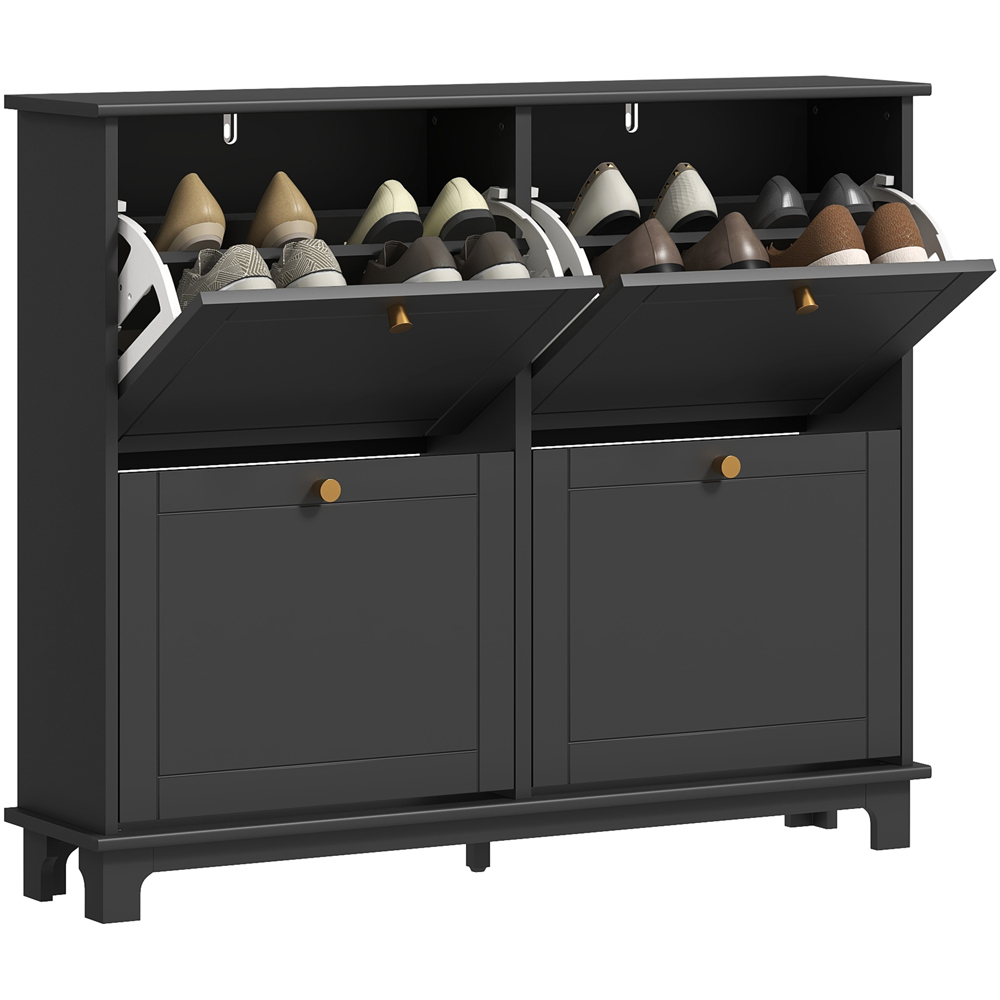 HOMCOM 4 Flip Down Drawer Black Narrow Shoe Cabinet Image 2