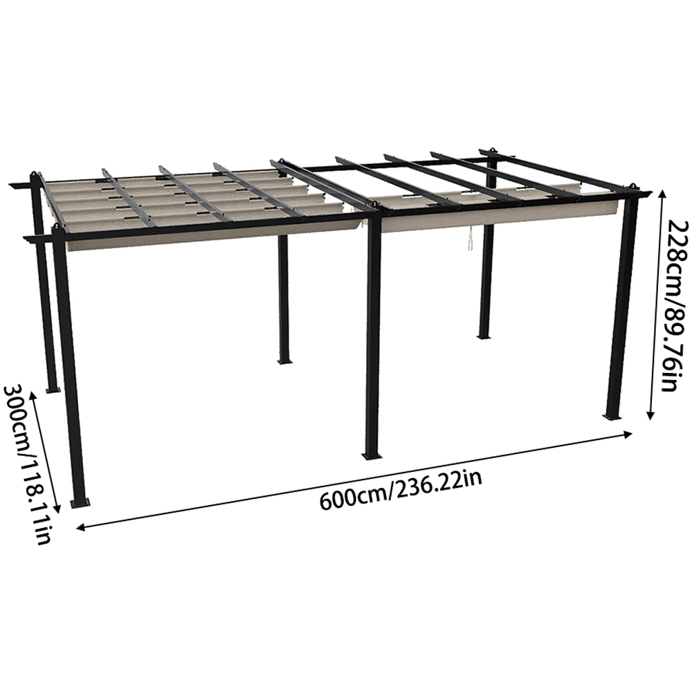 Living and Home 6 x 3m Beige White Aluminium Pergola with Retractable Roof Image 8