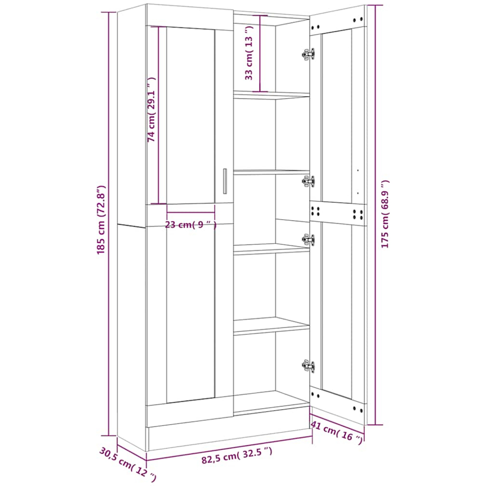 vidaXL 2 Door Smoked Oak Glass Display Cabinet Image 7