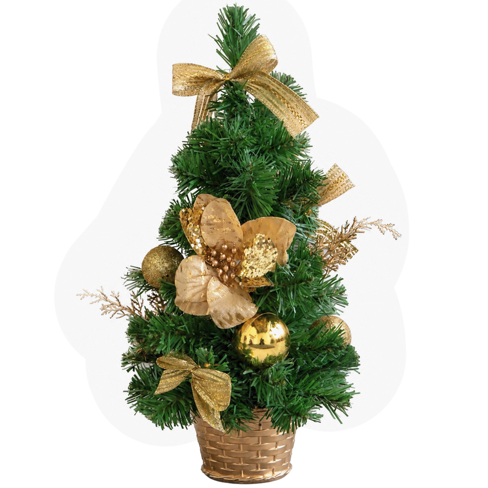 Samuel Alexander Gold Bauble Ribbons Poinsettias Fir Mini Christmas Tree 1ft Image 1