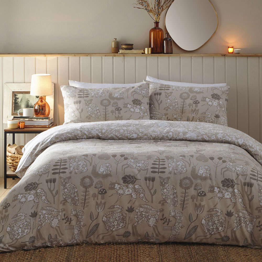 furn. Nook Single Greige Brushed Cotton Duvet Set Image 1