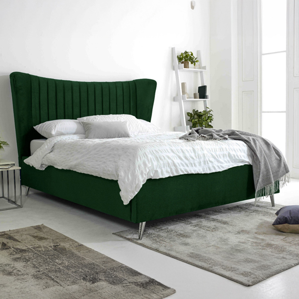 Eleganza Tatum King Size Green Plush Velvet Bed Frame with Headboard Image 1