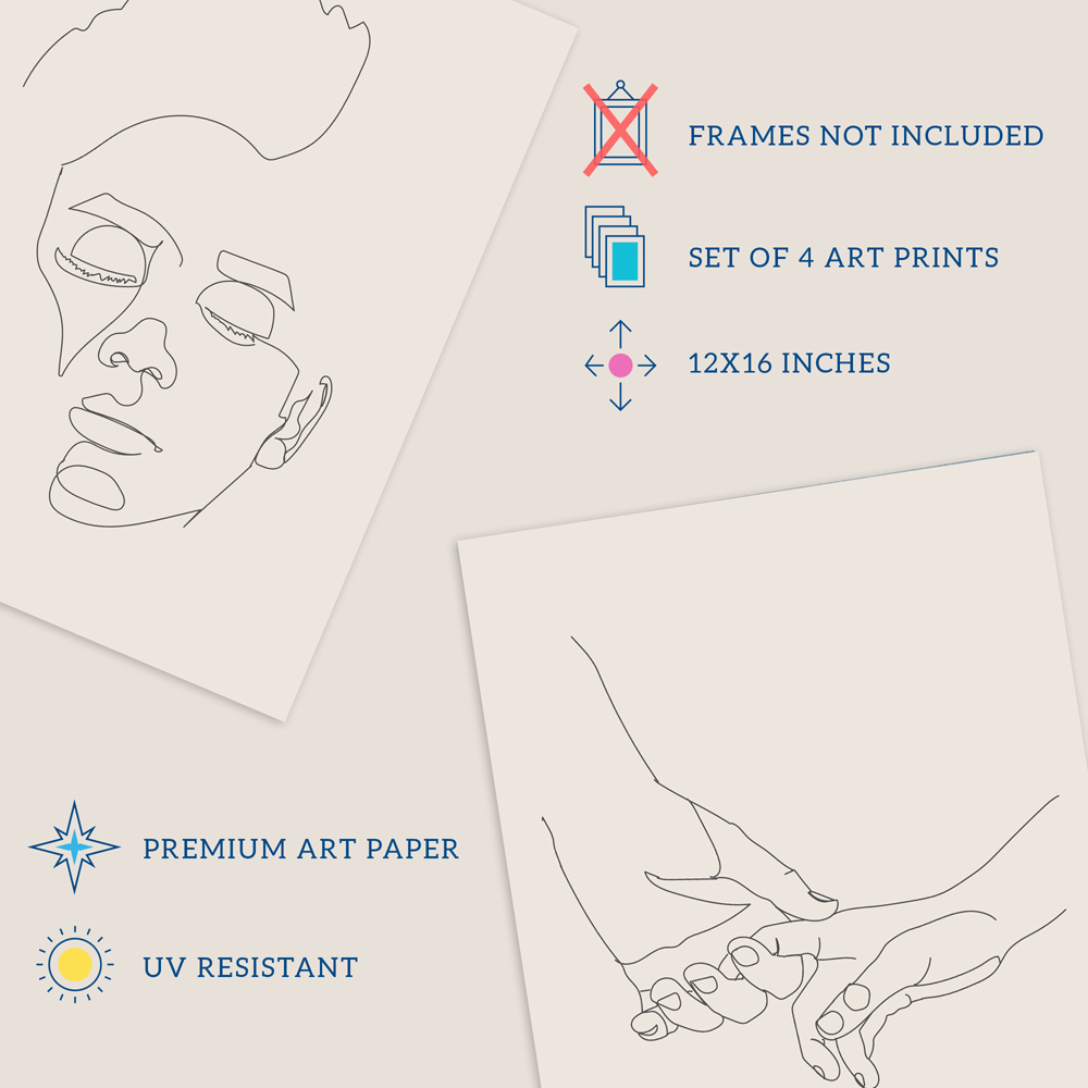 Wee Blue Coo Black and Cream Minimalist Line Drawing Faces Hands Wall Art Print 30 x 41cm 4 Pack Image 4