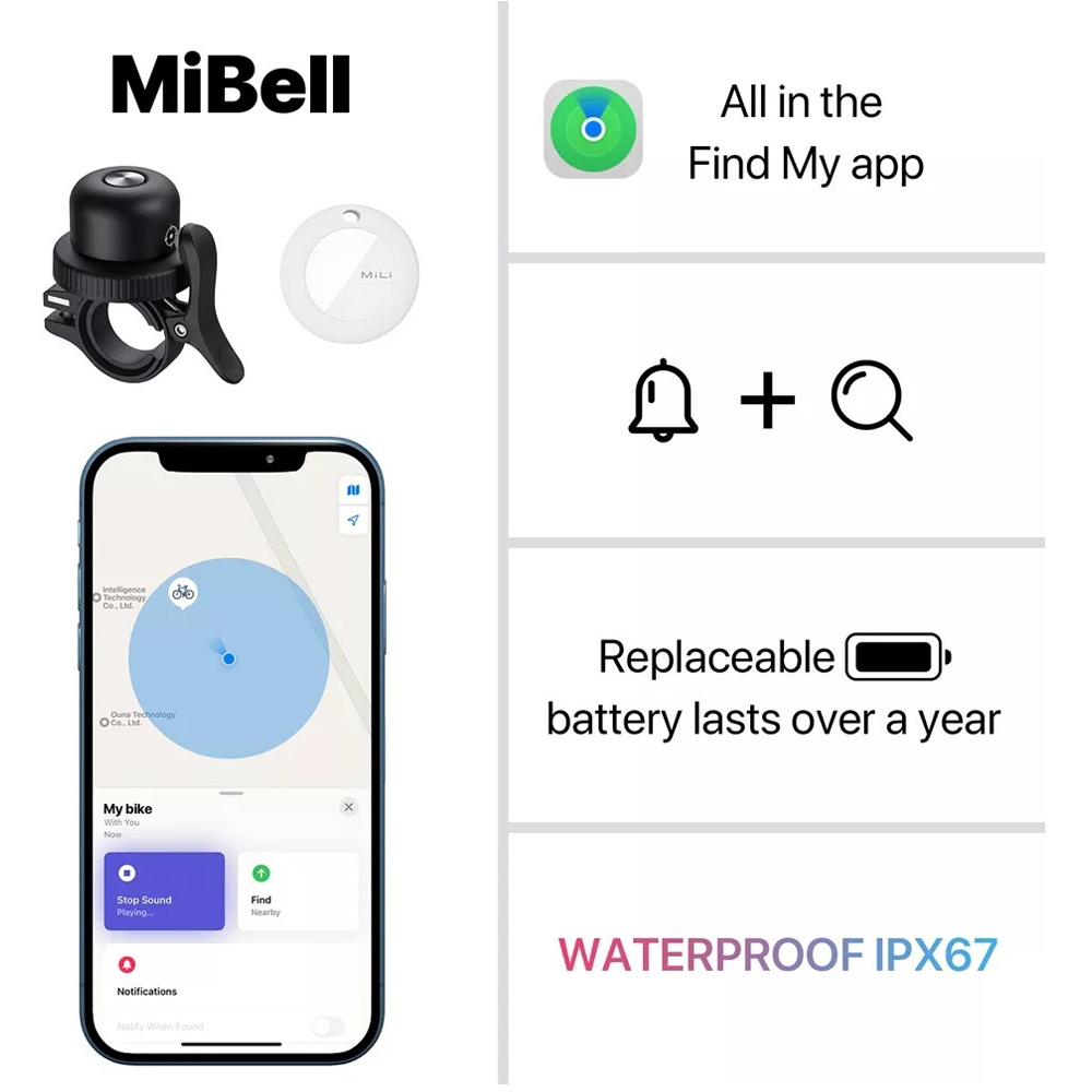 Maplin MiLi MiBell MFI Black Find My Item Finder with Bicycle Bell Image 3