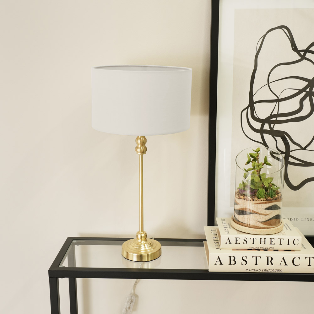 ValueLights Maggie Grey and Gold Drum Shade Candlestick LED Table Lamp Image 3