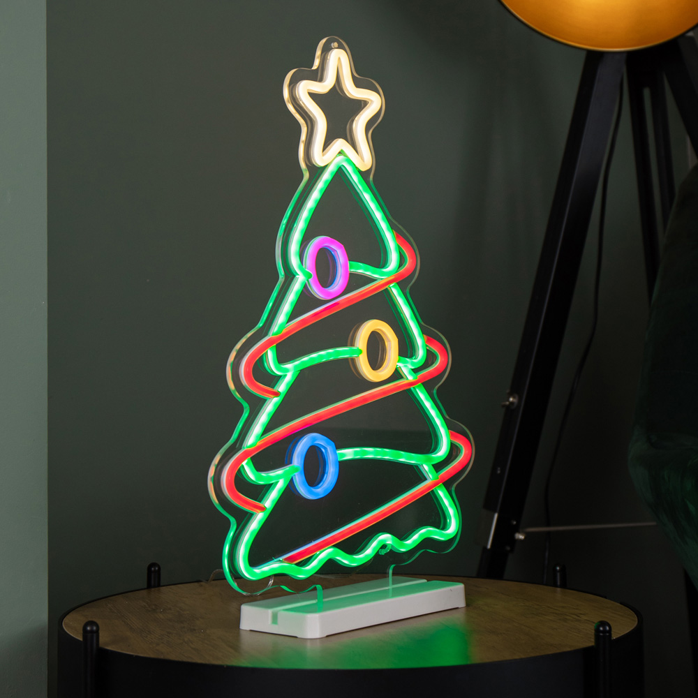 Samuel Alexander Multicolour LED Light Up Neon Christmas Tree Sign with Base Christmas Decoration Image 3