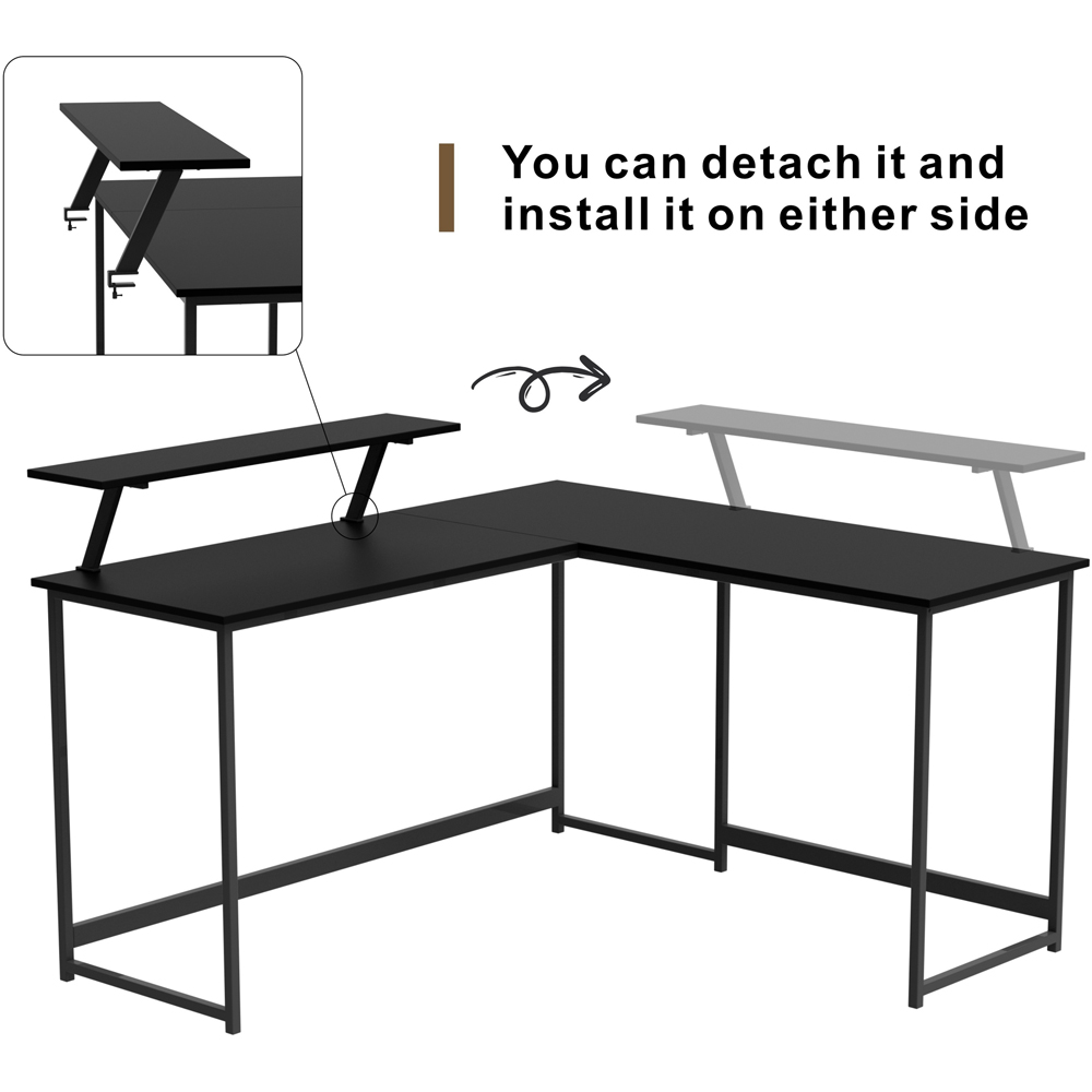 Abrihome Single Shelf Industrial Style L-Shaped Corner Computer Desk Black Image 4