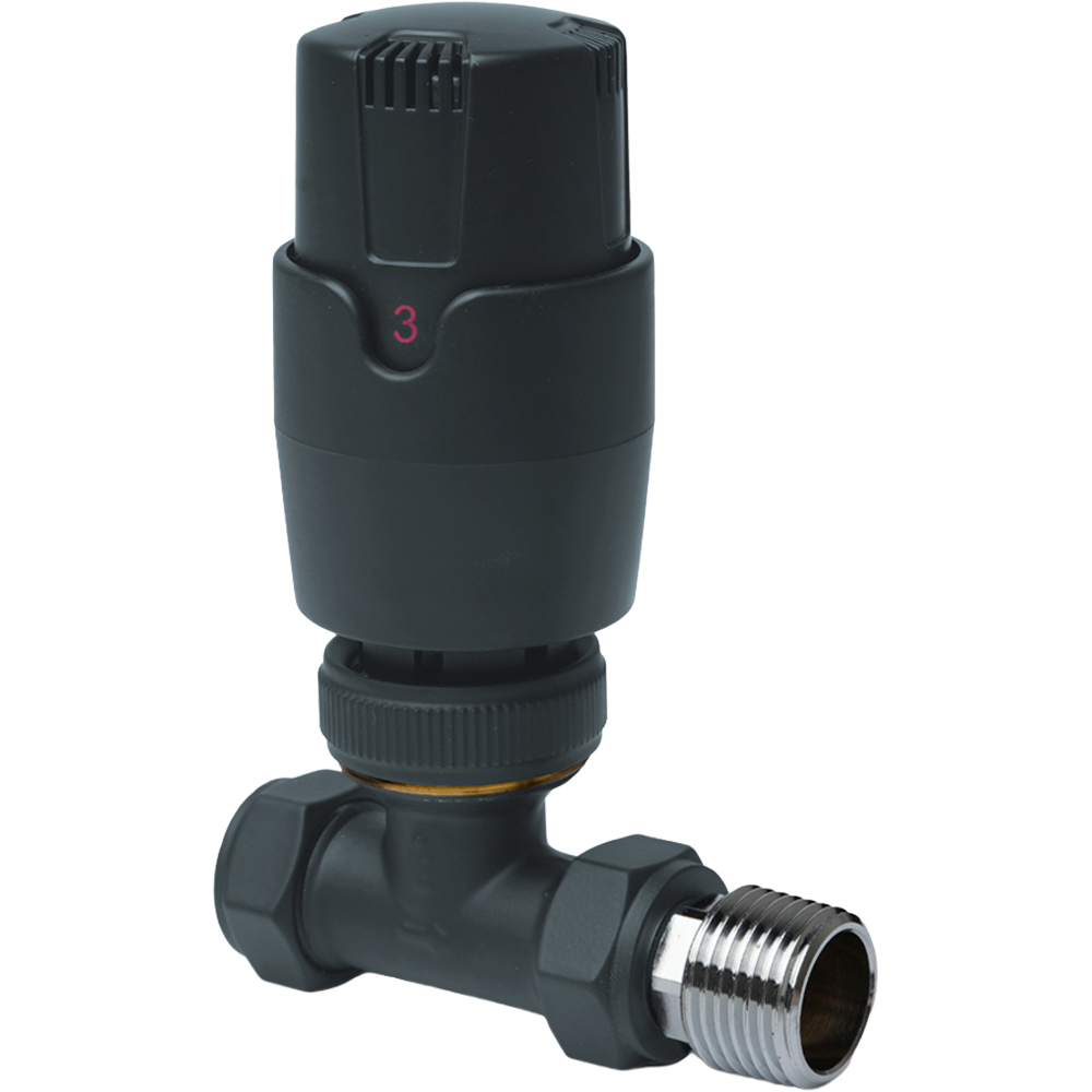 Go Bathrooms Anthracite Straight Thermostatic Radiator Valve 15mm 2 Pack Image 3