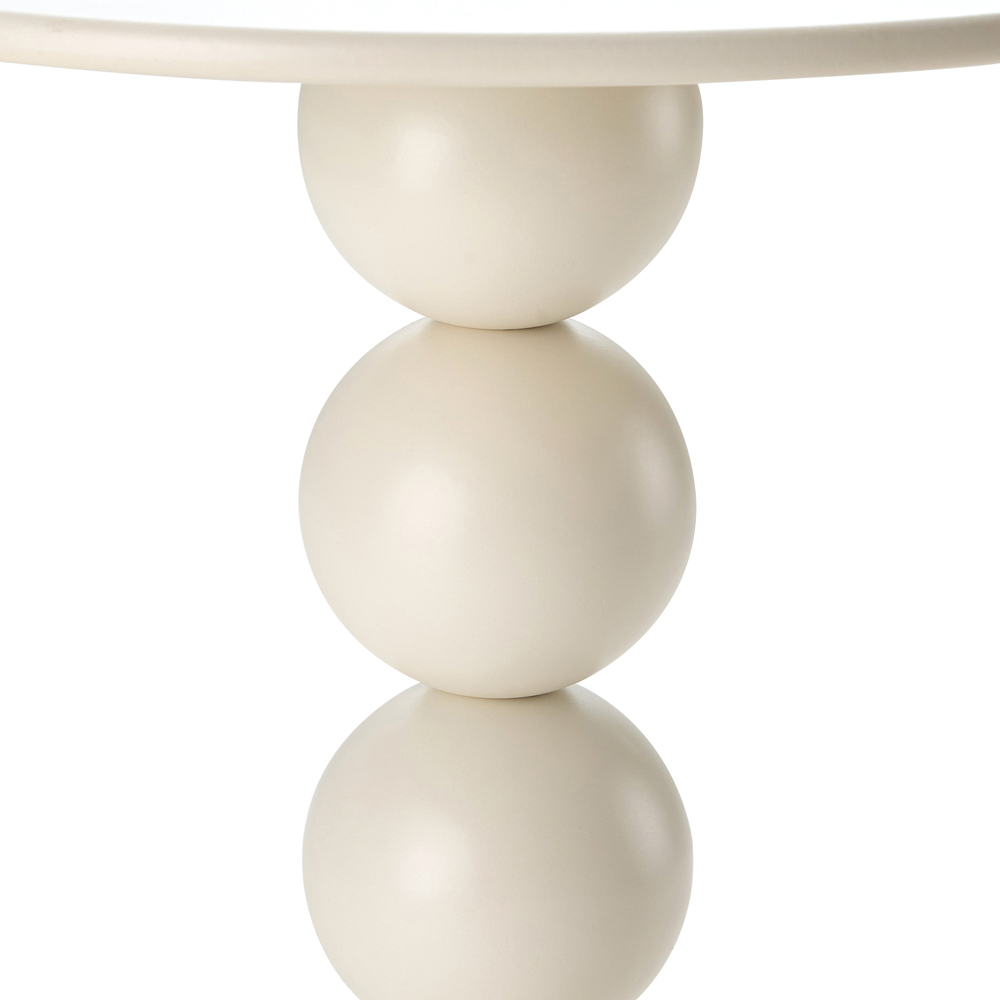 Living and Home Cream White Round Triple Sphere Column and Conical Base Side Table Image 6
