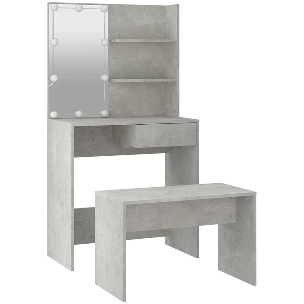 vidaXL Concrete Grey LED Mirror Dressing Table and Stool Set Image 6