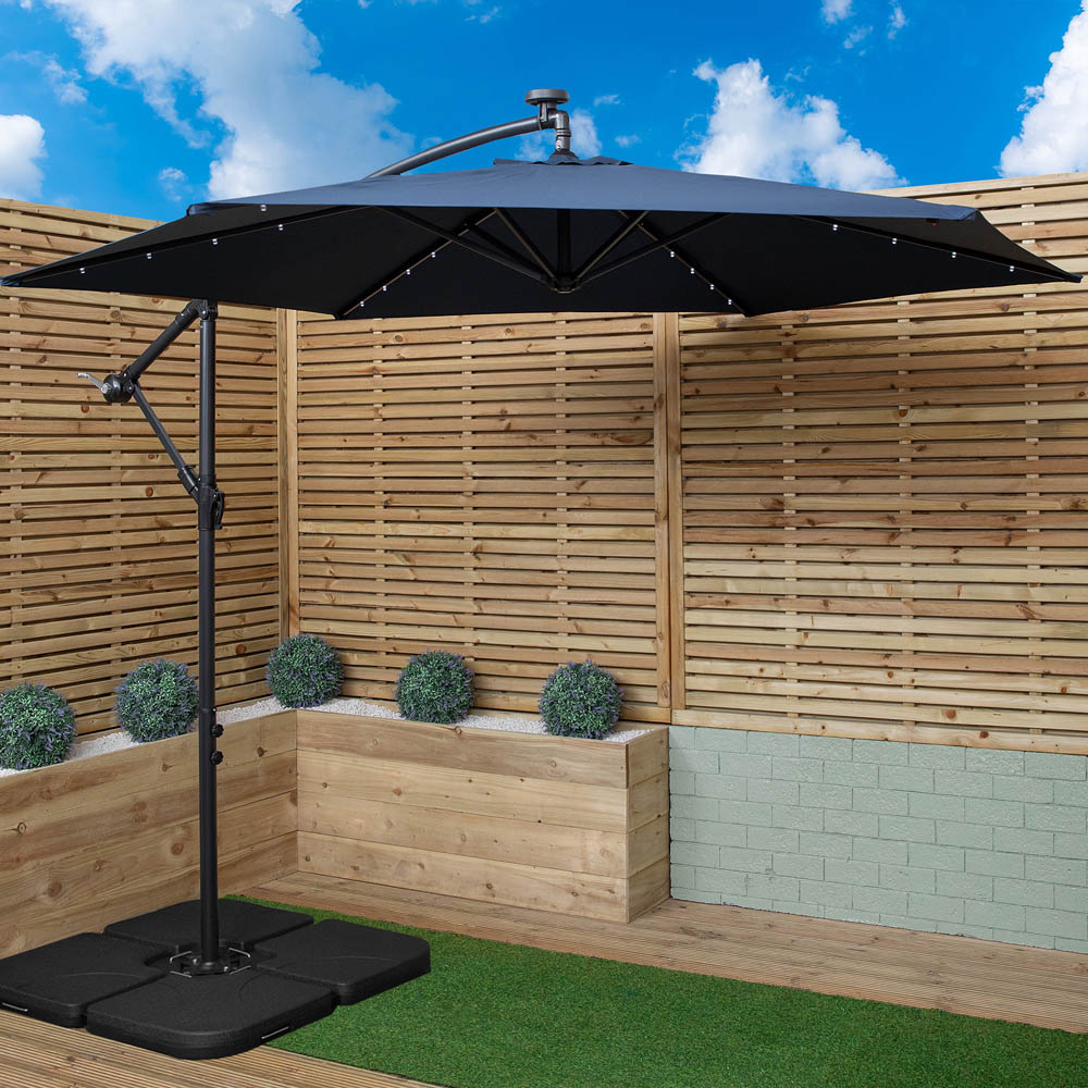 Samuel Alexander Blue Solar LED Crank Banana Hanging Parasol with Base Weights 3m Image 2