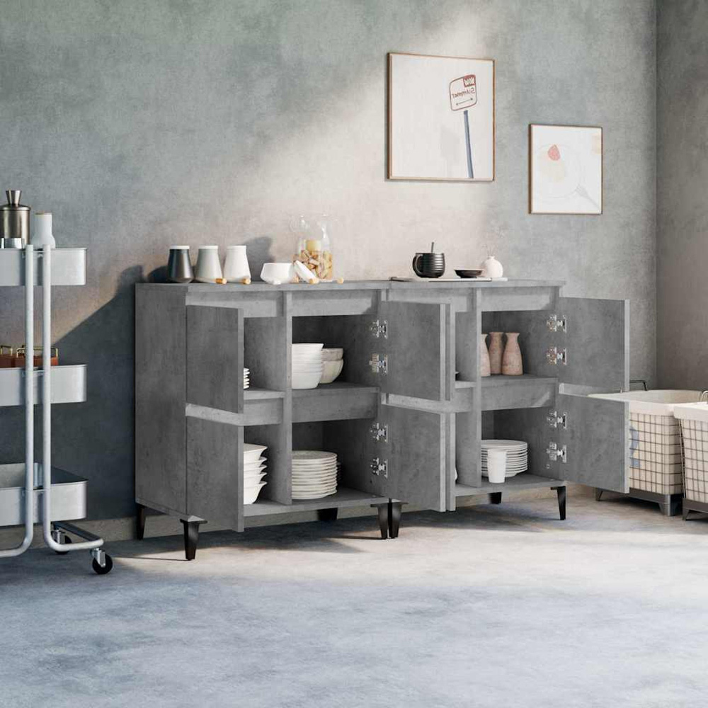 vidaXL 4 Door Concrete Grey Wooden Sideboard Set of 2 Image 8