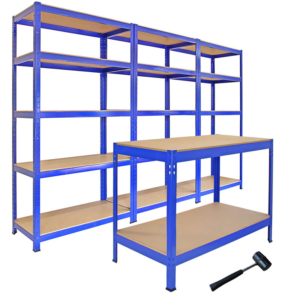 Monster Shop T-Rax Blue Shelving Rack with Q-Rax Workbench Set of 4 Image 2