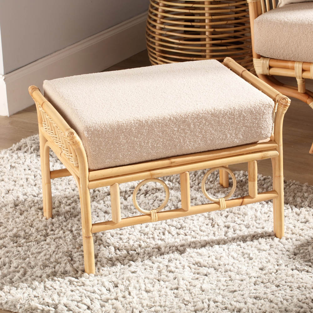 Desser Furniture Bejing Natural Rattan Latte Boucle Footstool Image 5