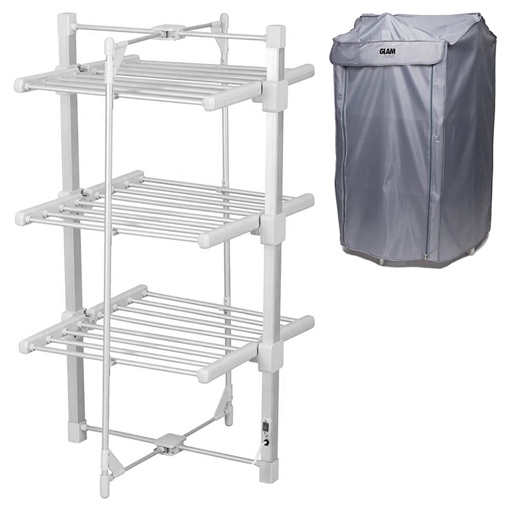 GlamHaus 3 Tier Heated Clothes Airer and Cover Image 1